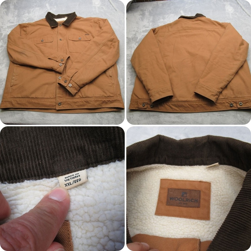 Woolrich Jacket Mens XXL Brown Insulated Canvas Sherpa Lined Corduroy Collar
